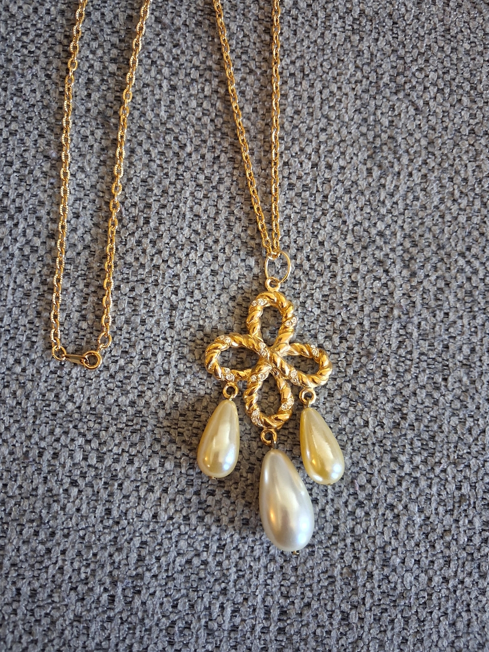 Gold-tone Floral Pendant Necklace with Pearl Teardrops - Women Jewelry